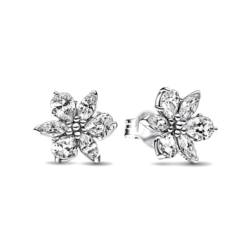 925 Silver Heart Snowflake Moon Earrings | Fine Stud Earrings for Women detail view