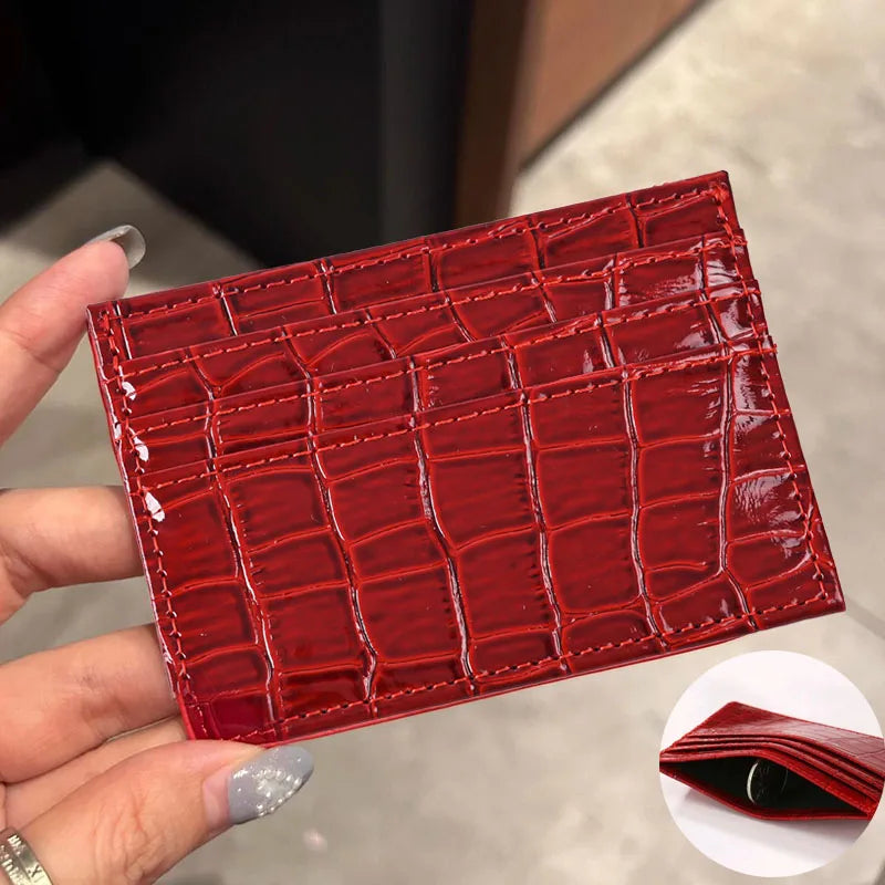 Crocodile Candy Color PU Leather Slim Credit Card Holder | Compact Wallet for Women and Men