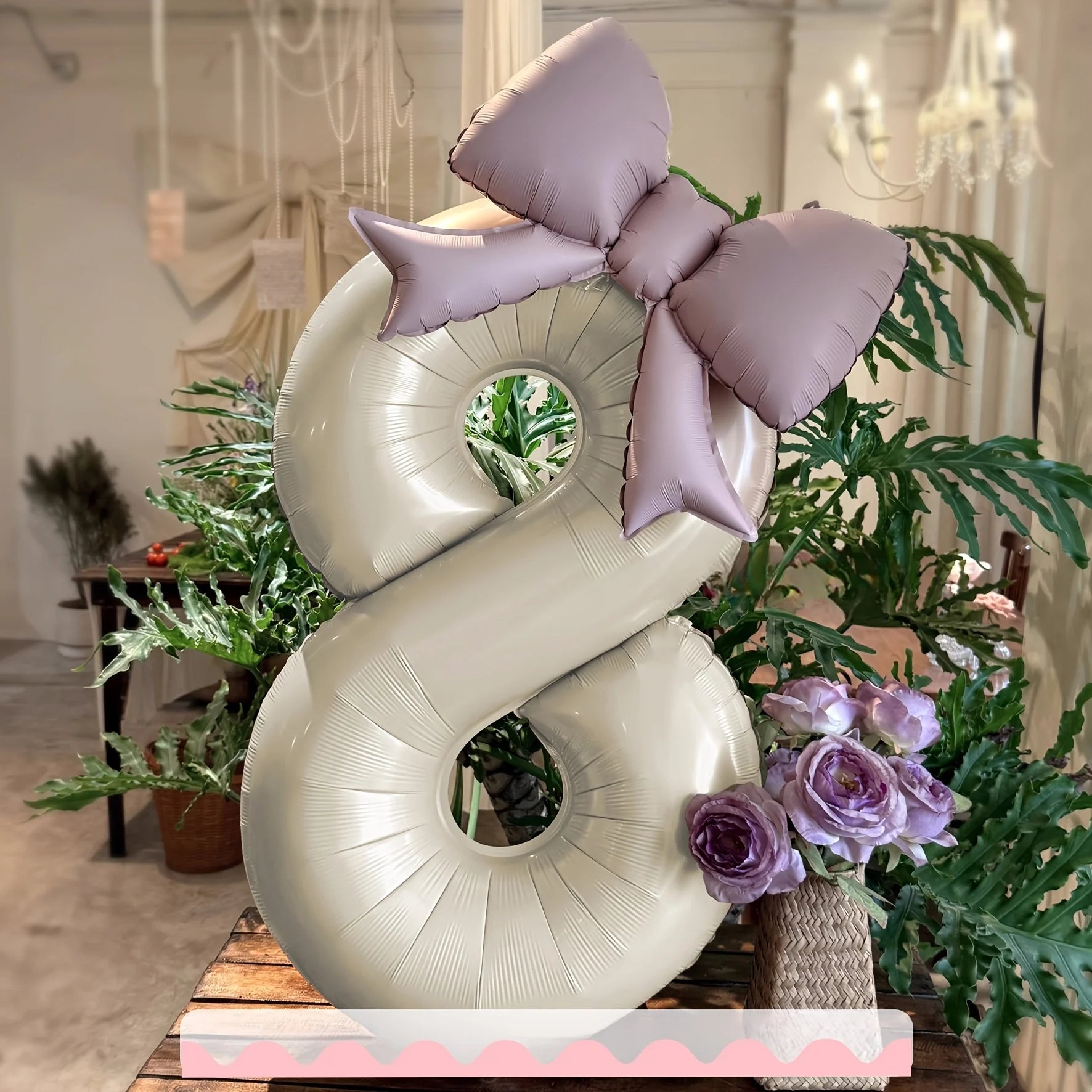 2 Pcs 32 Inch Cream Digital Balloon Set with Pink Bow | Aluminum Foil Party Decor alternate view