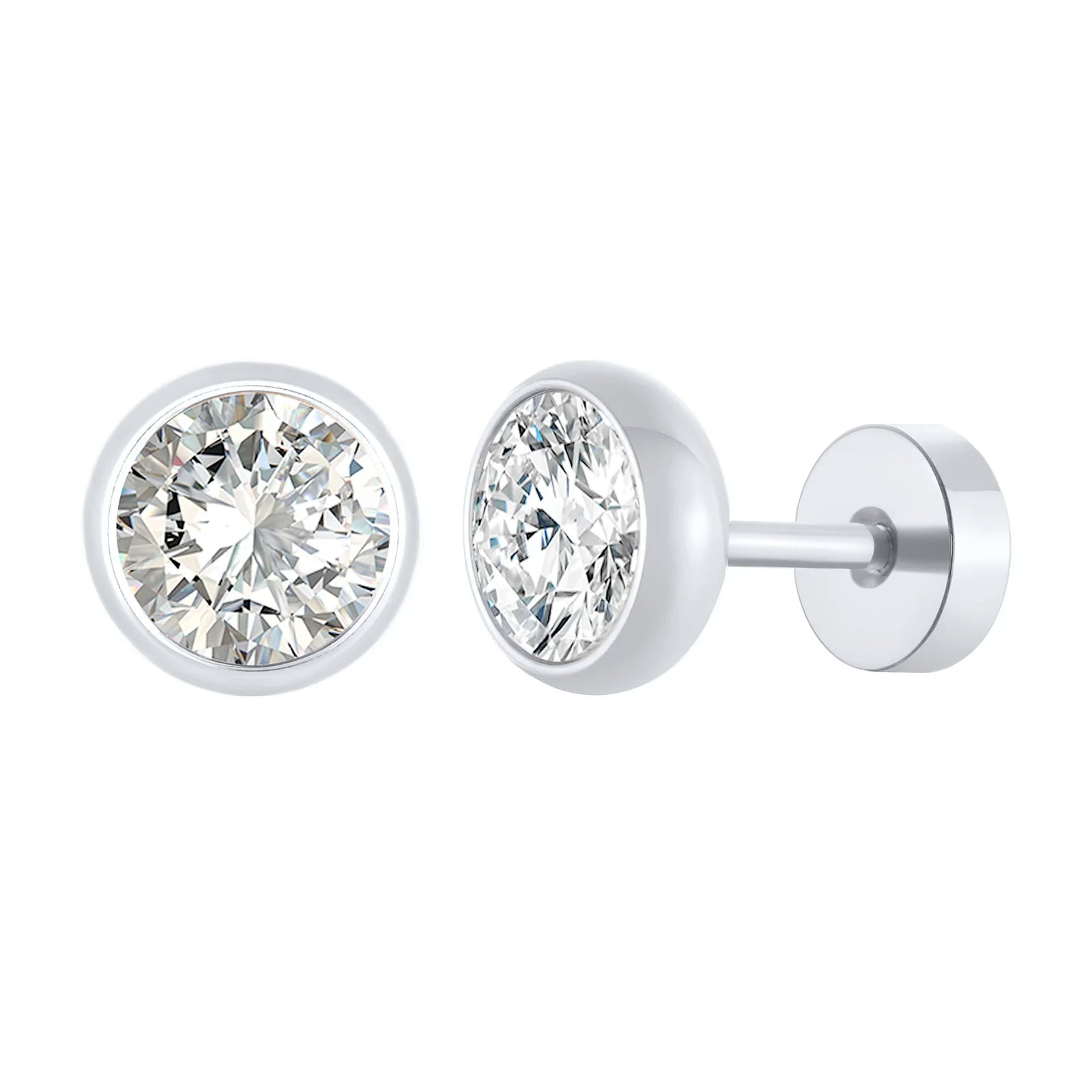 Vnox Multi-faced Cut Zircon Stone Earrings for Men, Screw Back Stud Barbell Shaped Ea lifestyle view