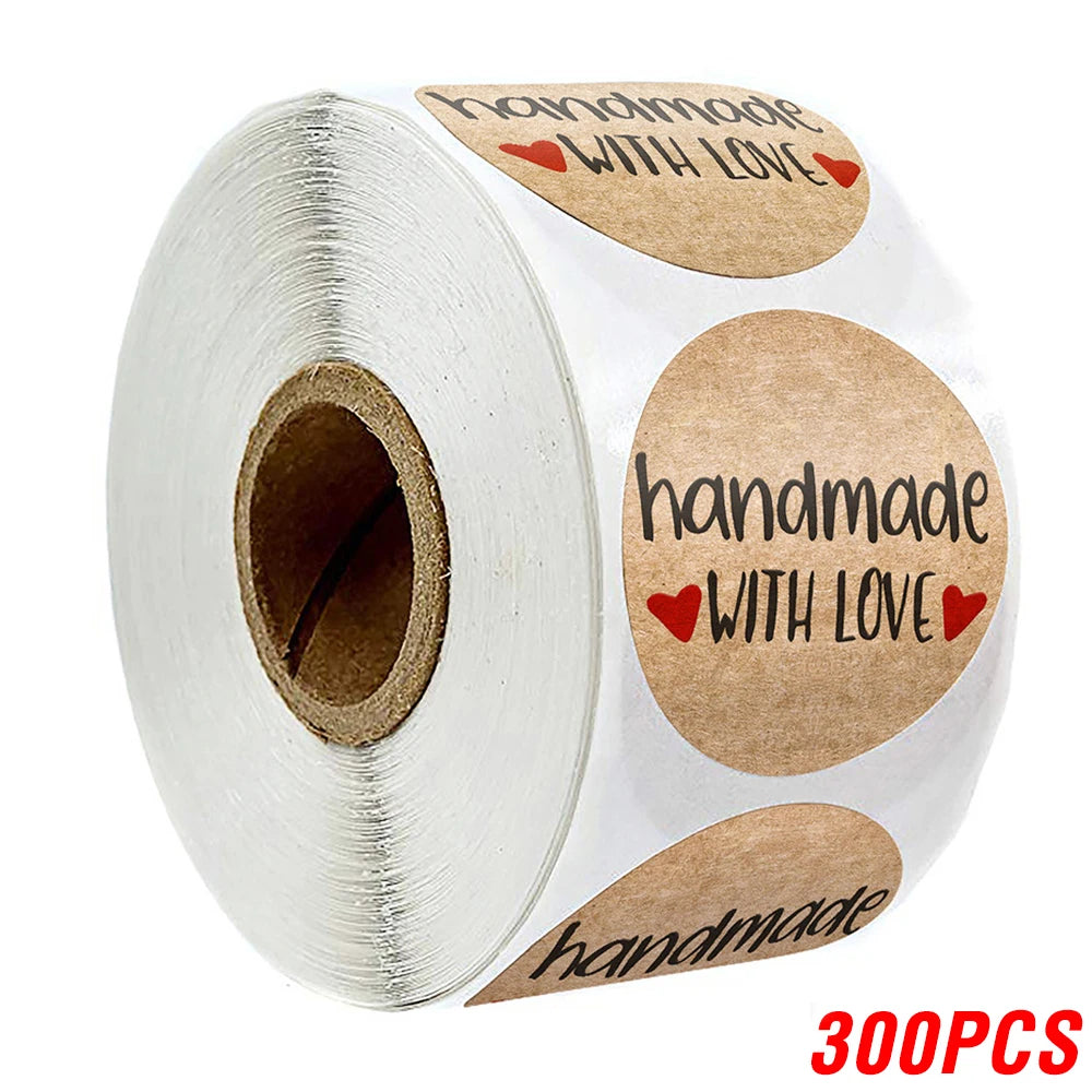 Vintage Kraft Paper Stickers | Handmade With Love Thank You Labels for Packaging and G close-up view