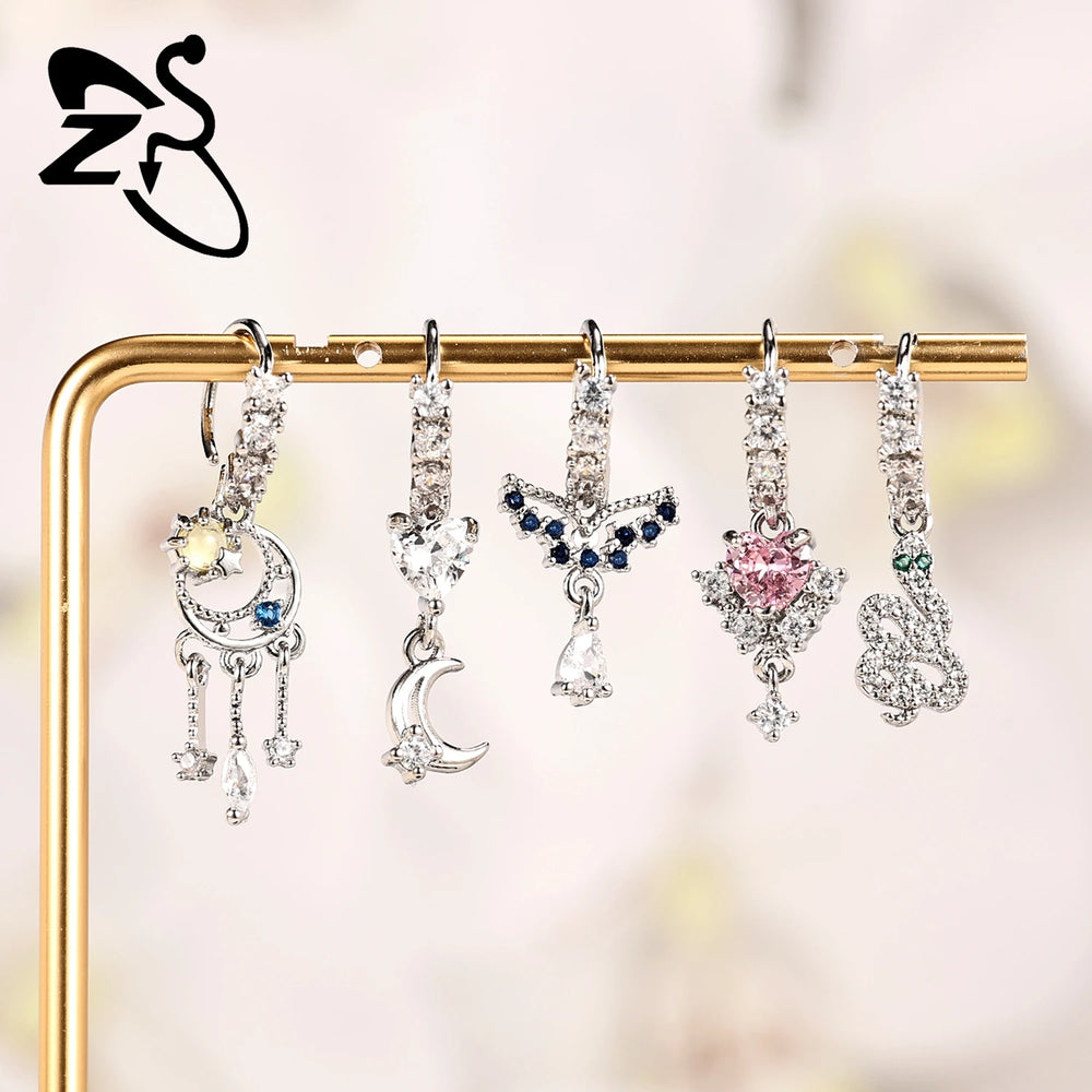 ZS 1 Piece 20G Trendy Hoop Nose Rings Women Moon Star Flower Pendant Septum Piercing lifestyle view