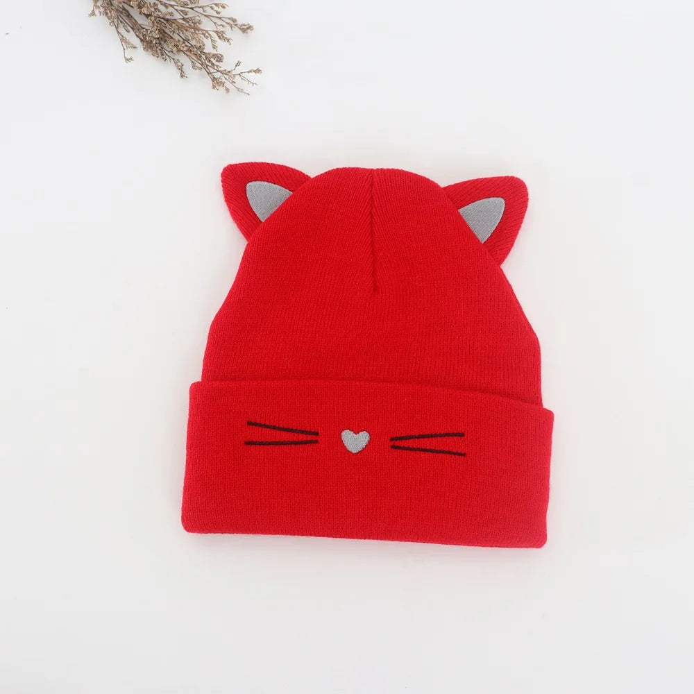 Baby Cartoon Cat Ears Knitted Hat | Warm Cotton Beanie for Toddlers alternate view