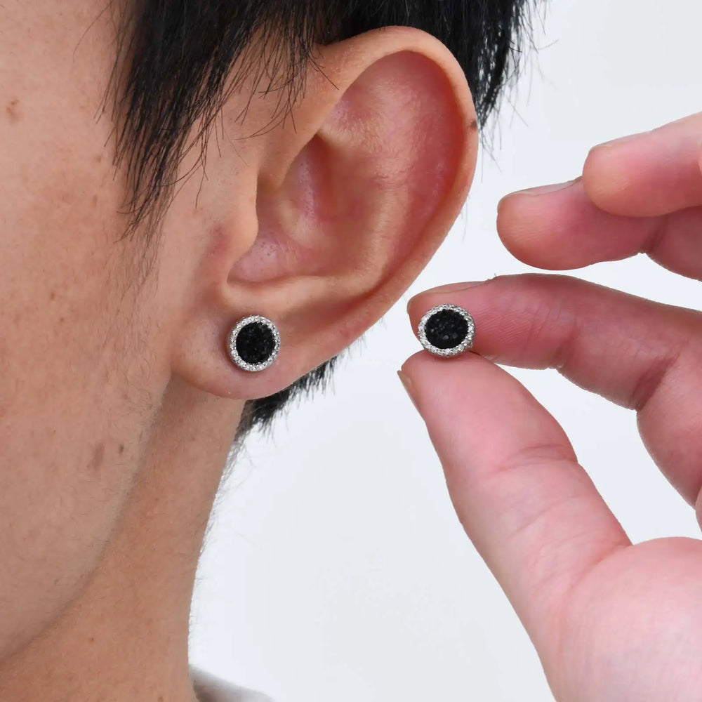 Shattered Zircon Stud Earrings for Men Boys | Hypoallergenic Round Minimalist Jewelry alternate view