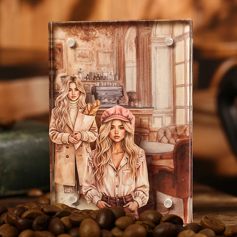 Coffee Sticker Book for DIY Scrapbooking | 20pcs Cafe Story Series close-up view