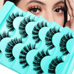 5 Pairs Lashes DD Curl Russian Lashes 3D Faux Mink Eyelashes Reusable Fluffy Russian Strip Lashes Ey
