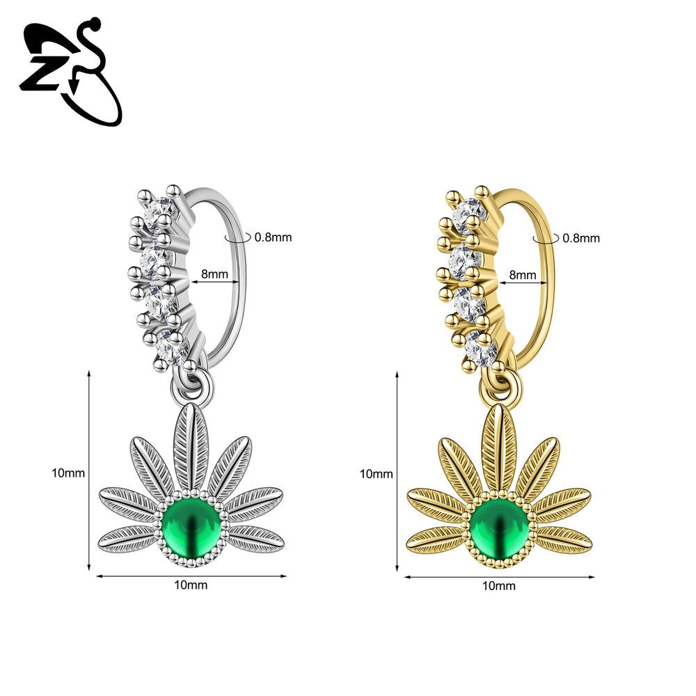 ZS 1 Piece 20G Trendy Hoop Nose Rings Women Moon Star Flower Pendant Septum Piercin additional angle