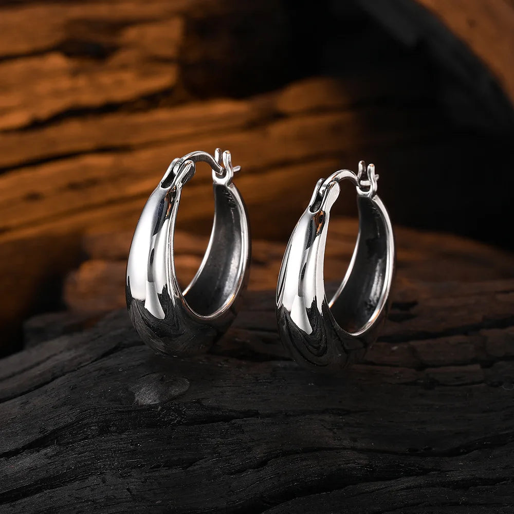 LiHong Real 925 Sterling Silver Smooth Vintage Earring High-quality U Shape Hoop Earring detail view