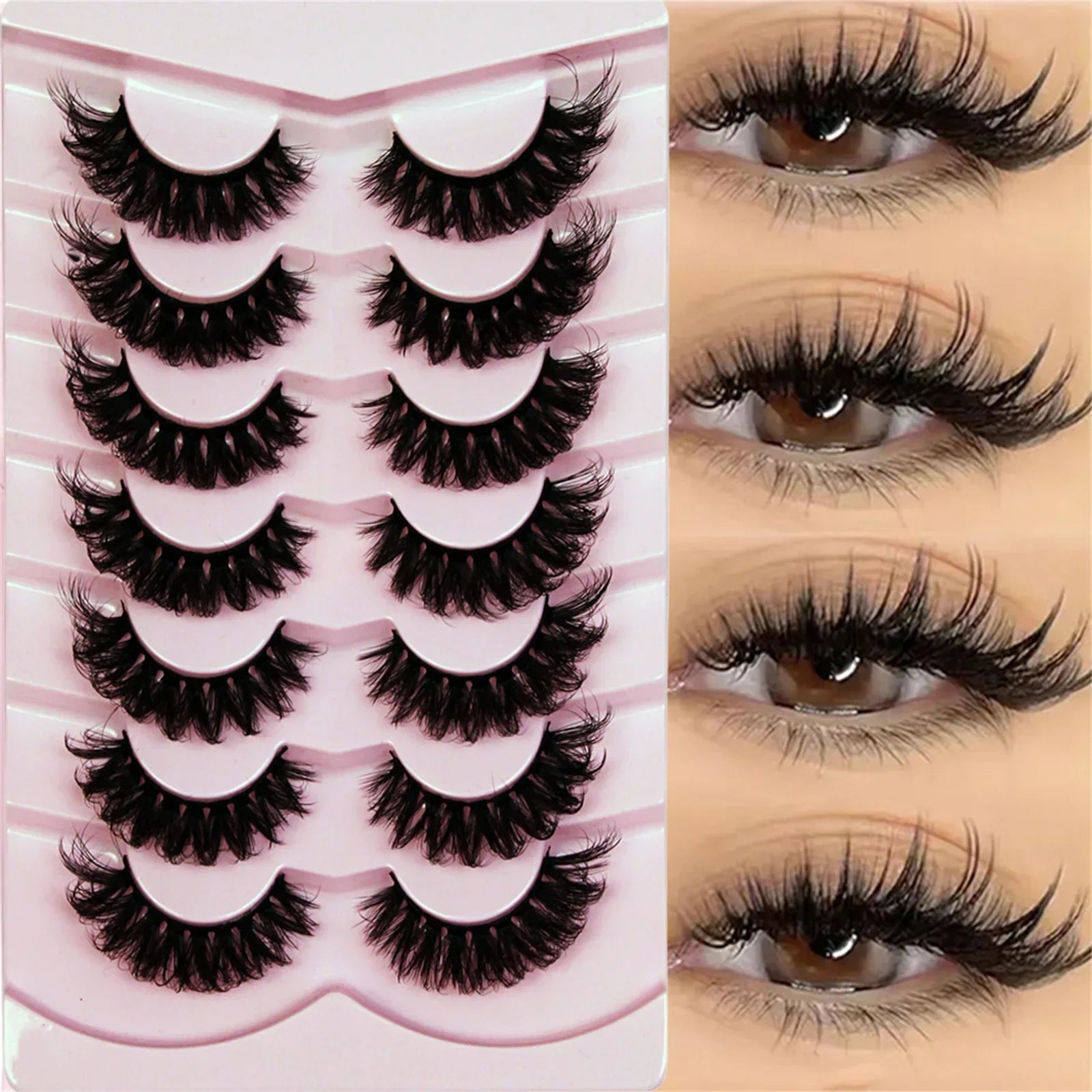7 Pairs False Eyelashes Wispy Lashes Natural Look Fake Eyelashes Cat Eye Lashes Faux Mink Fluffy Str