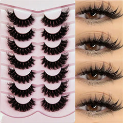 7 Pairs False Eyelashes Wispy Lashes Natural Look Fake Eyelashes Cat Eye Lashes Faux Mink Fluffy Str