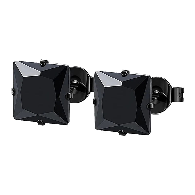 Black Stainless Steel Punk Stud Earrings | Unisex Geometric Drop Earrings close-up view