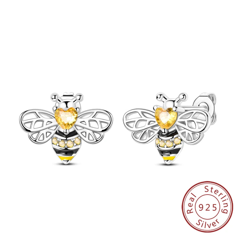925 Stainless Steel Stud Earrings For Women Girls Simple Flower Bow Star Moon Zircon P close-up view