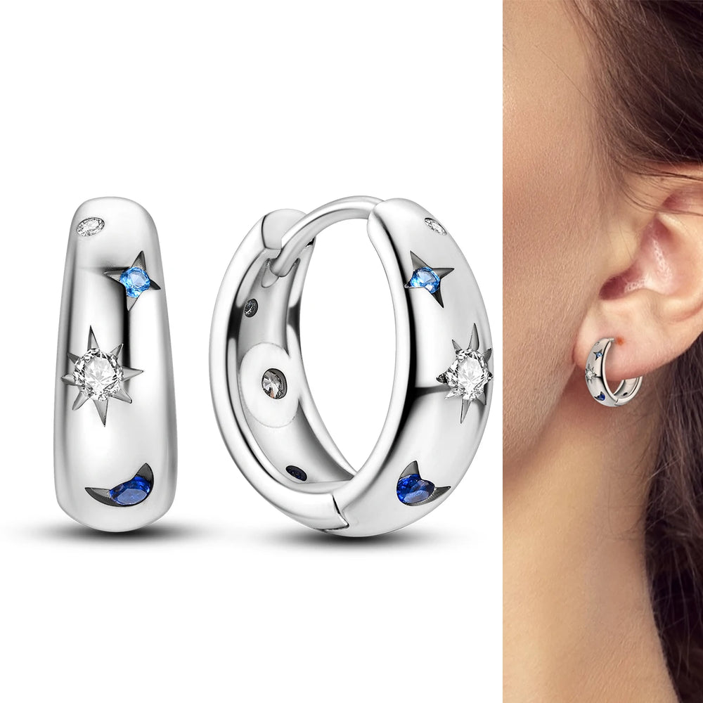 Hot Sale 925 Sterling Silver Heart Earrings Fit Original Charms Hoop Earrings For Women detail view