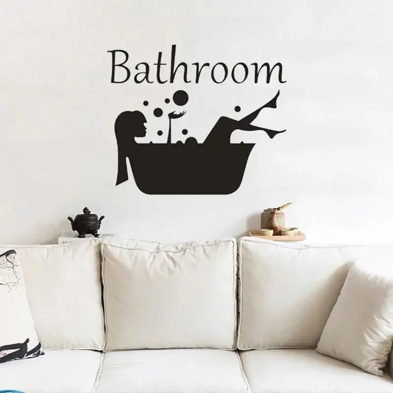 Detachable Girl and Woman Bathroom Sticker Art | Wash Room Decorative Wall Decal close-up view
