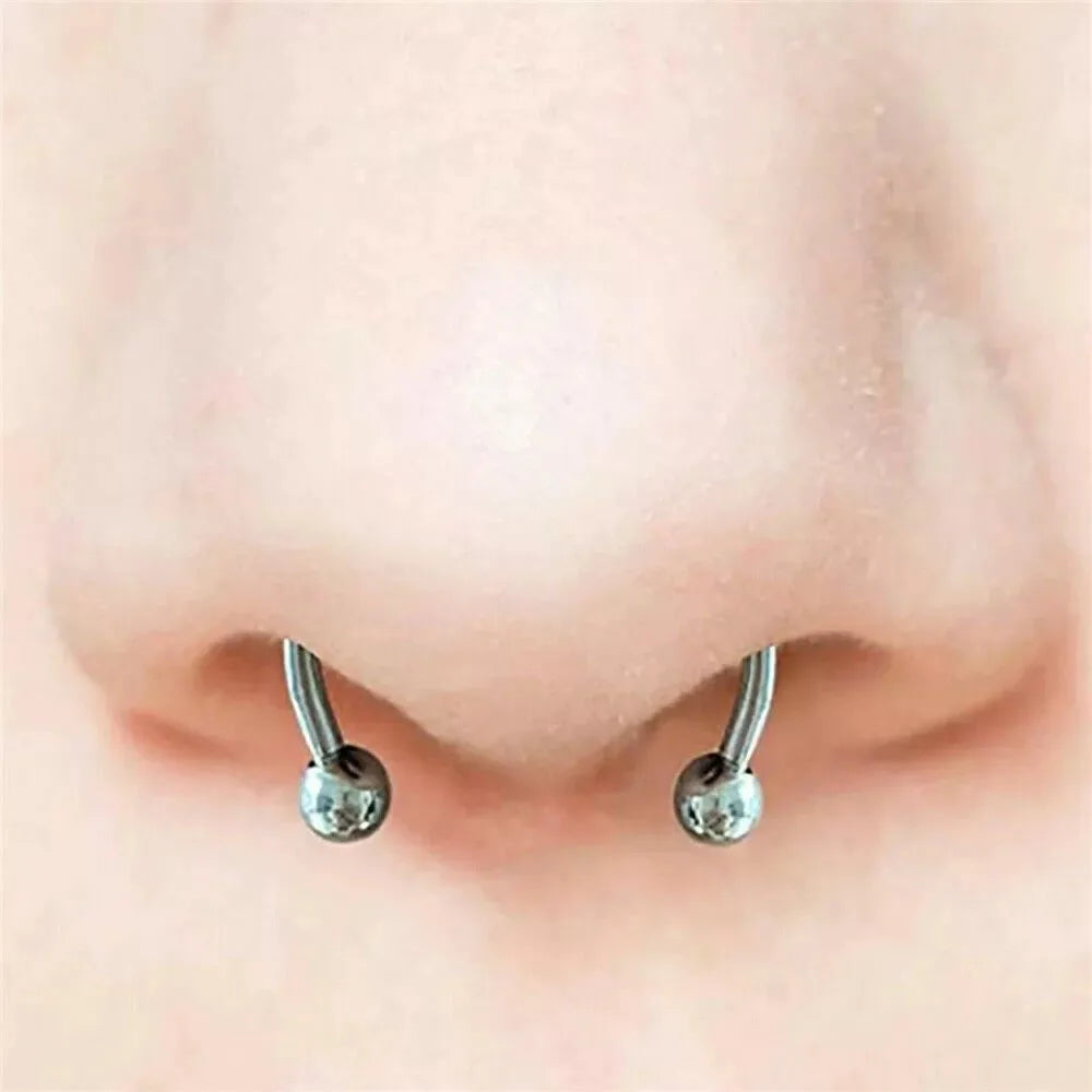 Gothic Magnet Fake Nose Ring Non Piercing Nose Clip Stainless Steel Fake Piercing Hoop close-up view