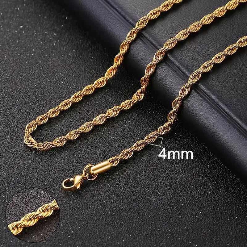 Vnox Twist Rope Chain Necklace for Men Women | Waterproof Stainless Steel Unisex Chai alternate view