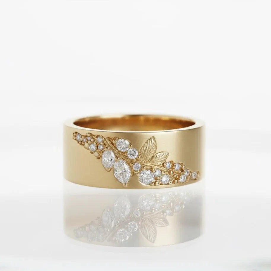 Geometric Green Color Stone Gold Leaf Ring For Women Ring Wedding Engagement Rings Gi lifestyle view