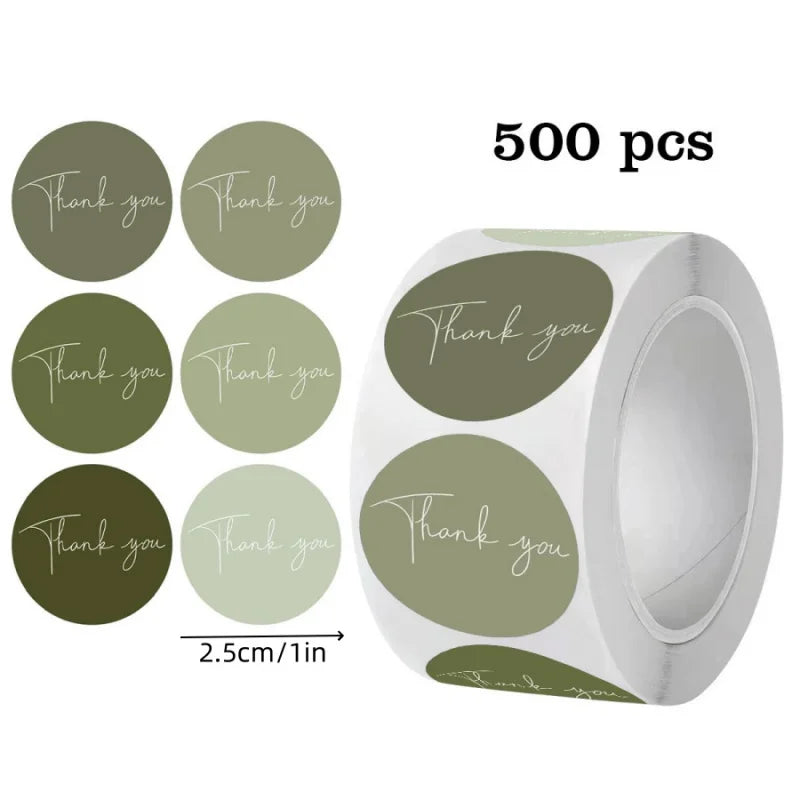500pcs Spring Green Thank You Stickers | Round Heart Sealing Stickers for Gifts and additional angle