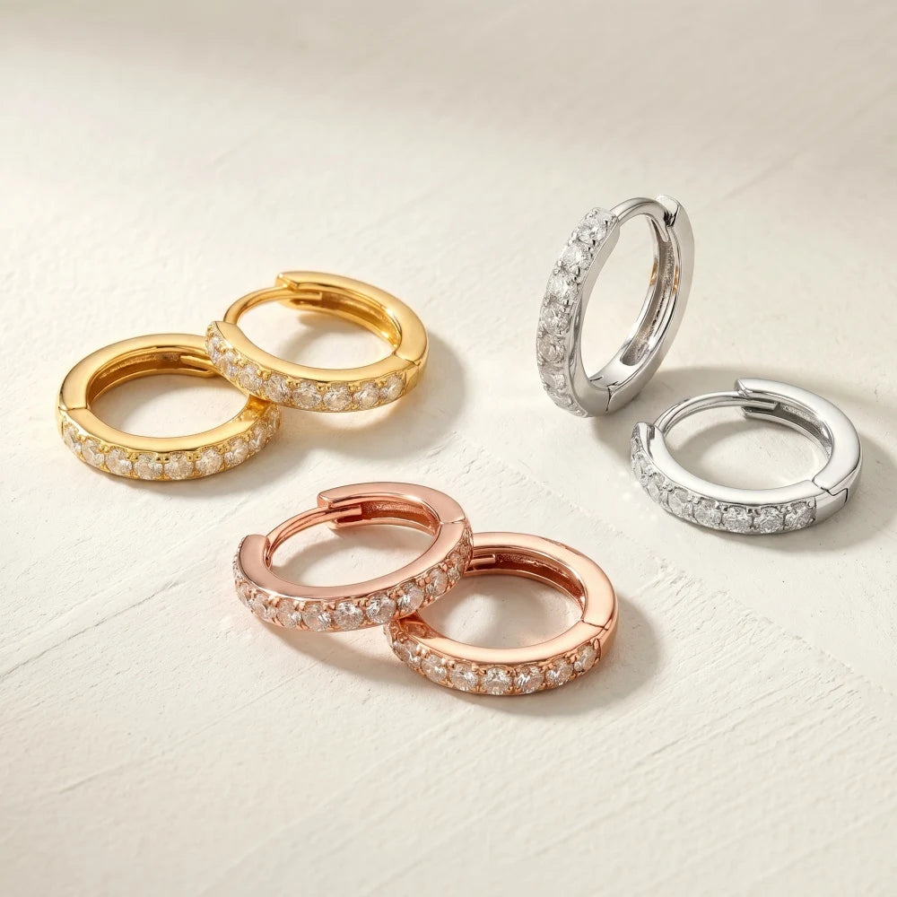 2/6PCS 316L Stainless Steel Minimalist Hoop Earrings Crystal Zirconia Small Cartilage lifestyle view