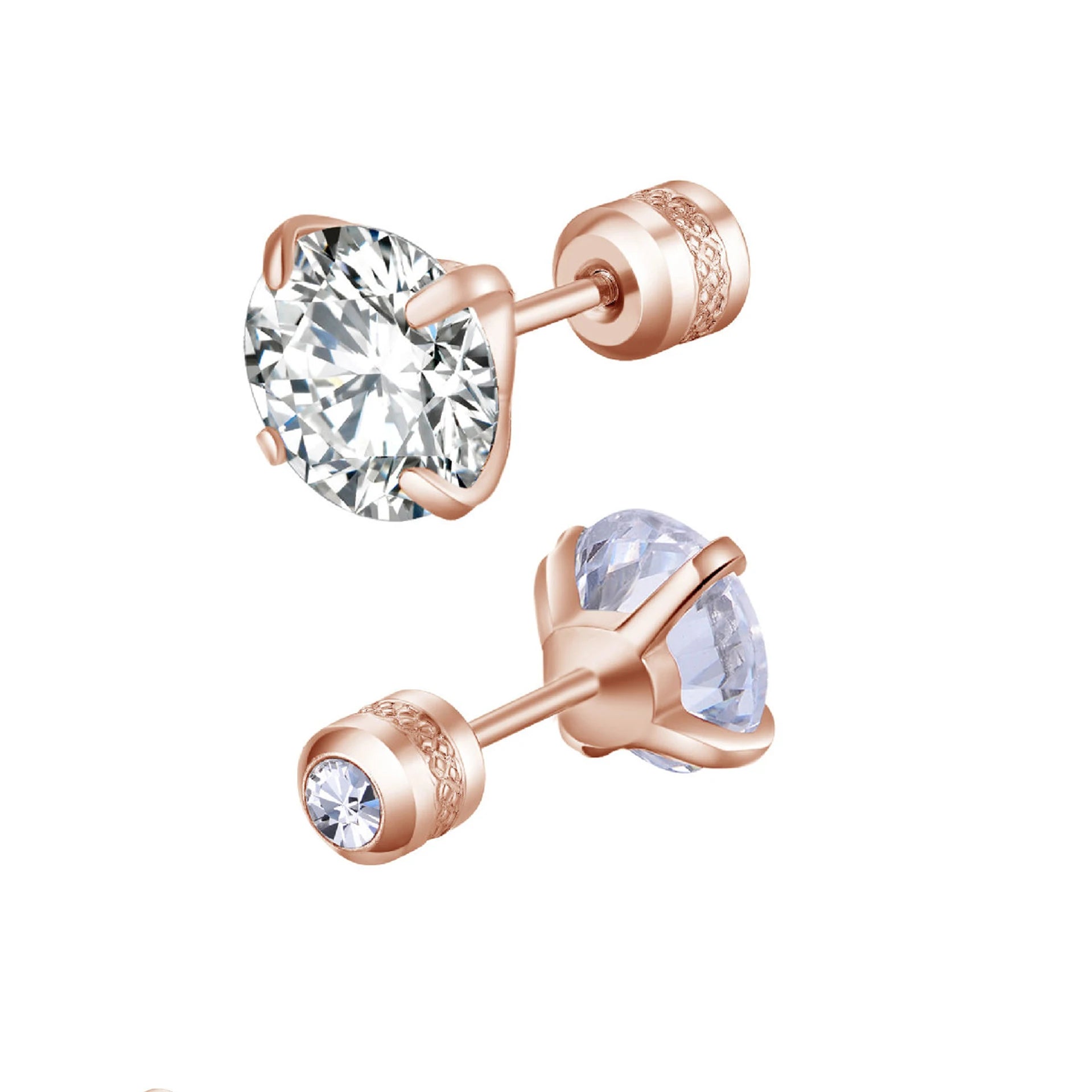 2pcs Hypoallergenic Titanium Steel Stud Earrings for Men Women, Zircon Screw Back Ear alternate view