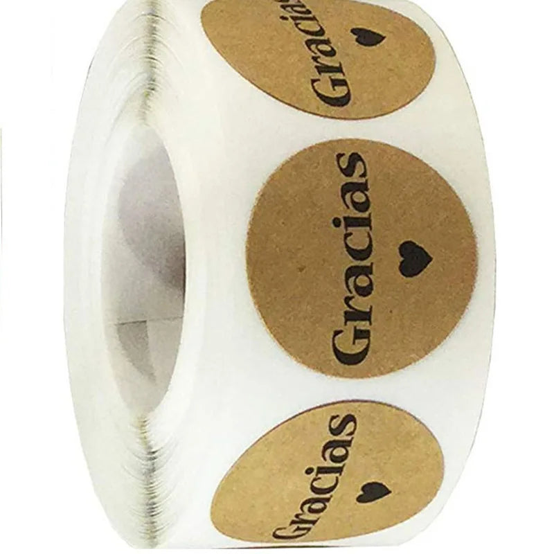 Kraft Gracias Spanish Thank You Sticker Seals | 1 Inch Envelope Stickers additional angle