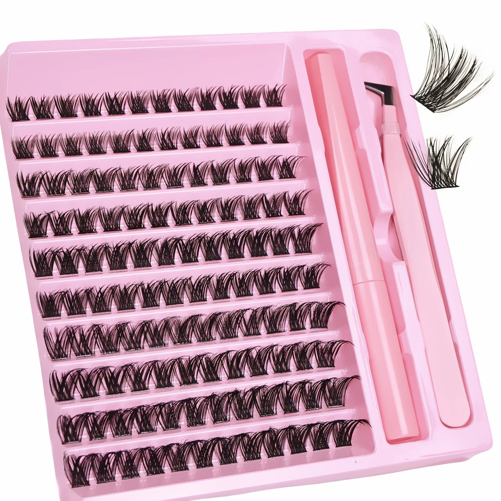 DIY Individual Lash Clusters Kit, Wispy D Curl False Eyelashes Complete Extension Set with Lash Bond Easy to Apply