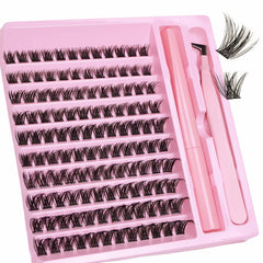 DIY Individual Lash Clusters Kit, Wispy D Curl False Eyelashes Complete Extension Set with Lash Bond Easy to Apply