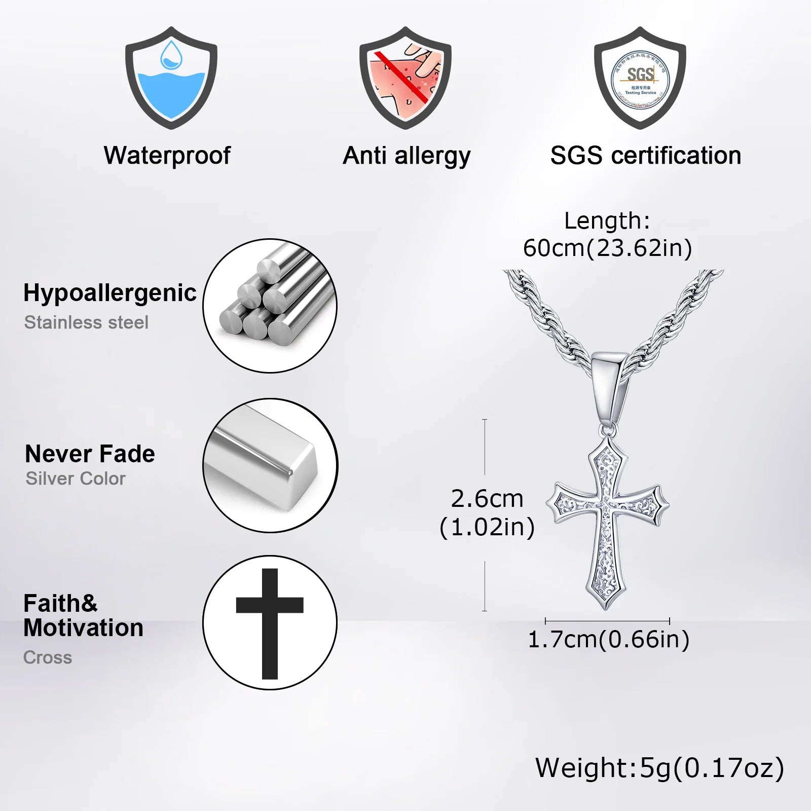 Hiphop Cross Necklace for Men Women | Stainless Steel Cross Charm Trendy Jewelry Gi additional angle