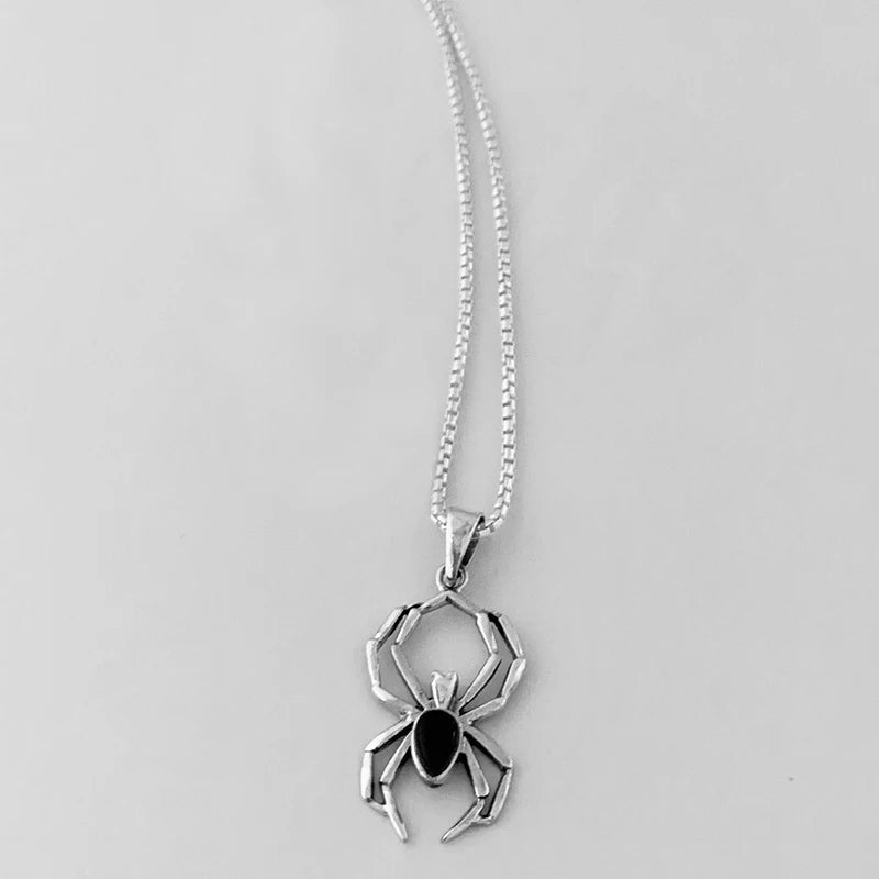 Huitan Cute Spider Animal Pendant Necklace for Girls Silver Color Chain Necklace Y2K Sty detail view