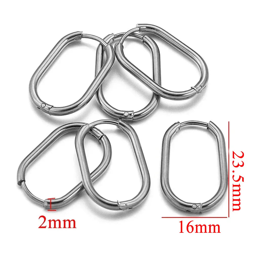 Gold Plated Rectangular Hoop Earrings | 6pcs Stainless Steel Jewelry Findings for DIY close-up view
