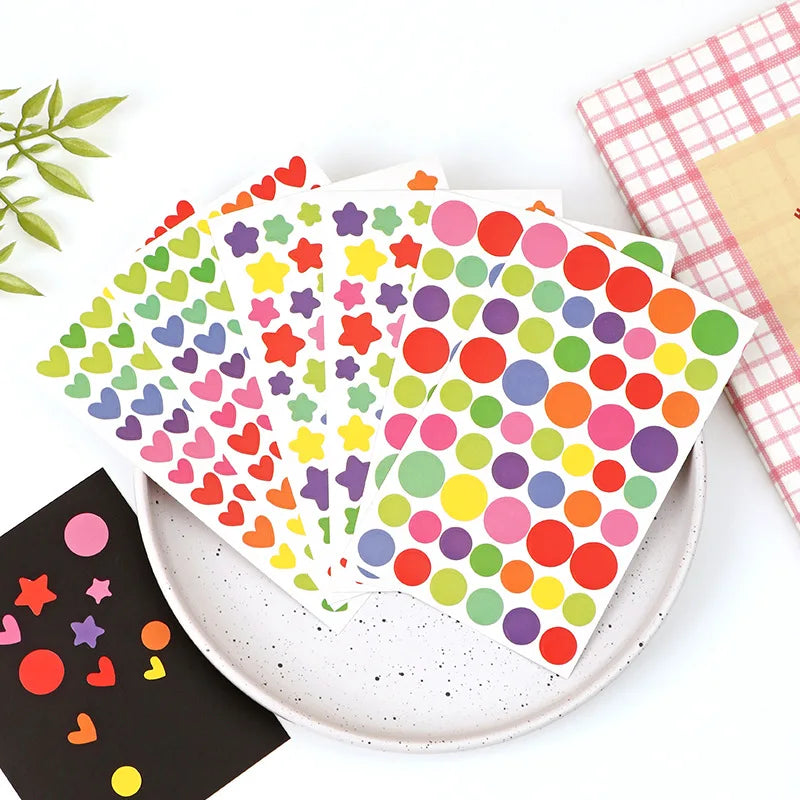 6 Sheets Colorful Sticker Set | Self-adhesive Letters, Numbers, Stars, Hearts, Dots for Party Reward