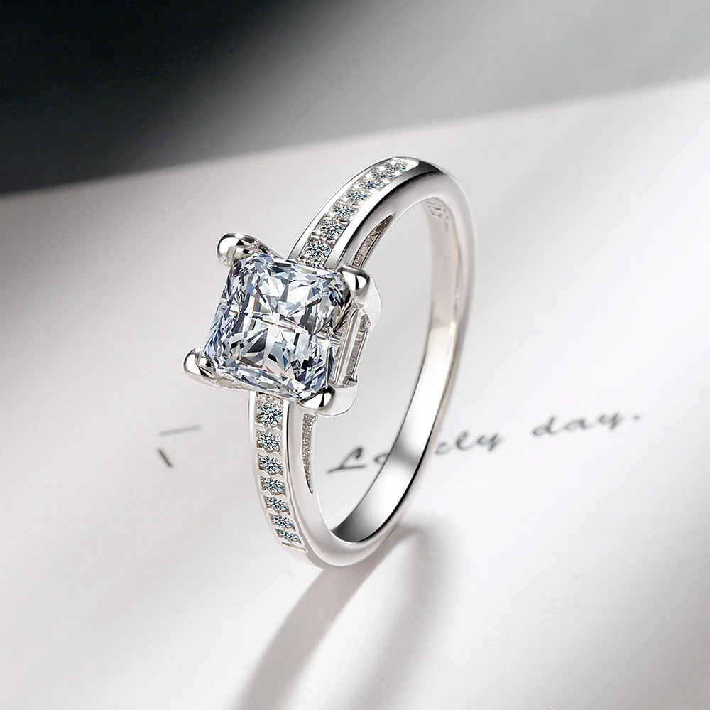 2.2ct Created Red Ruby 925 Sterling Silver Solitaire Engagement Ring for Women Cushion close-up view