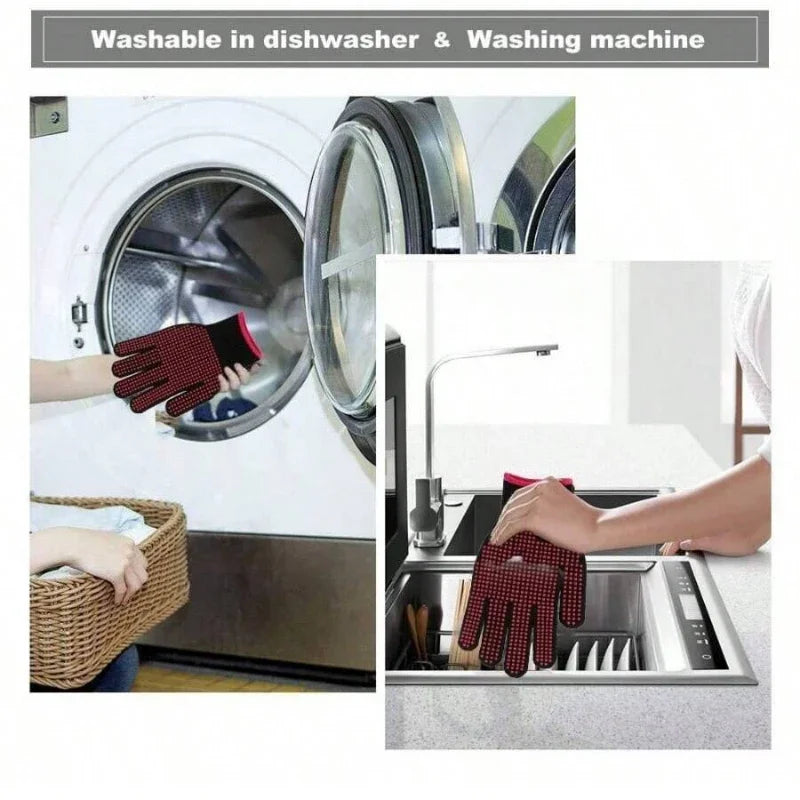 1 Pair Heat Resistant Oven Gloves | Cut Resistant Non Slip Silicone BBQ Gloves for Kit close-up view