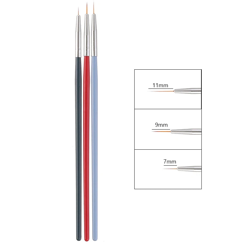 3pcs/Set Acrylic French Stripe Nail Art Line Painting Pen 3D Tips Manicure slim Line lifestyle view