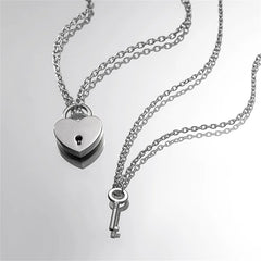 Romantic Key and Heart Couple Necklace Set | Stainless Steel Lock and Key Pendant for Lovers