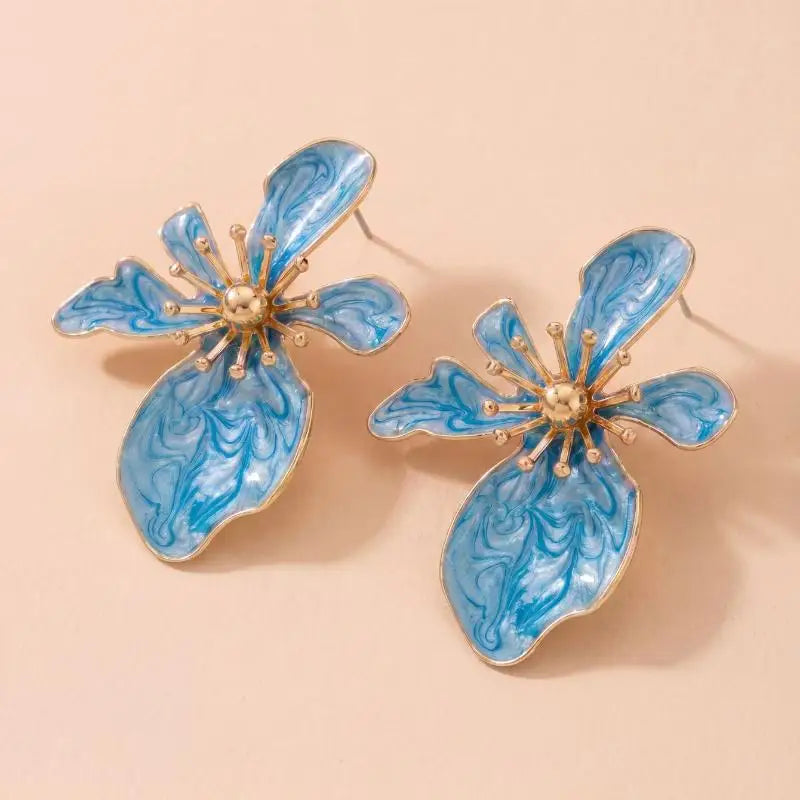 Pearl Flower Earrings Black Shaped Dangle Drop White Faux Polka Dot Gold Tone Details alternate view