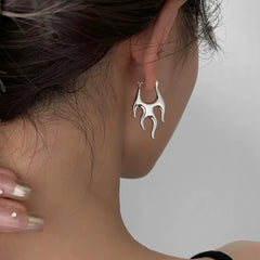 Gothic Punk Gold Flame Hoop Earrings for Women | Exaggerated Geometric Piercing Jewel alternate view