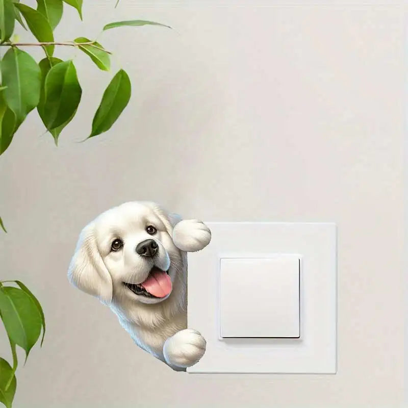 Dog Peeking Around The Corner Light Switch Wall Sticker | Cartoon Animal Decals for DIY detail view