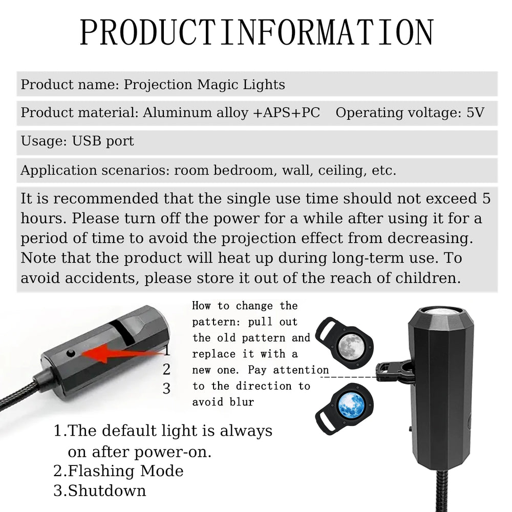 LED Starry Sky Projection Night Light | Three-Color Moon Atmosphere Lamp close-up view