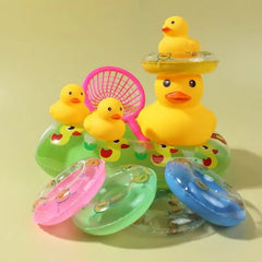 Kids Floating Bath Toys Mini Swimming Rings Rubber Yellow Ducks Fishing Net Washing Sw close-up view