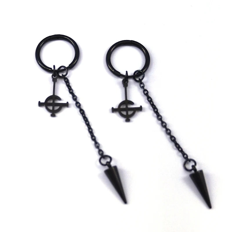 Goth Ghost BC Nameless Dangle Earrings | Stainless Steel Ghoul Band Jewelry additional angle