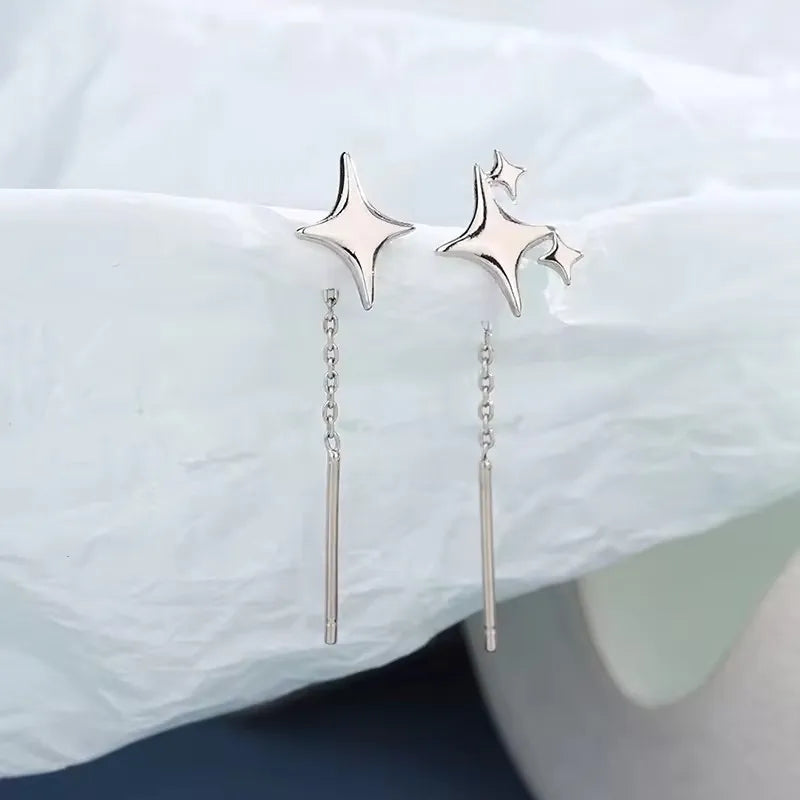 Star Thread Chain Drop Earrings | Trendy Korean Style Pendant Jewelry alternate view