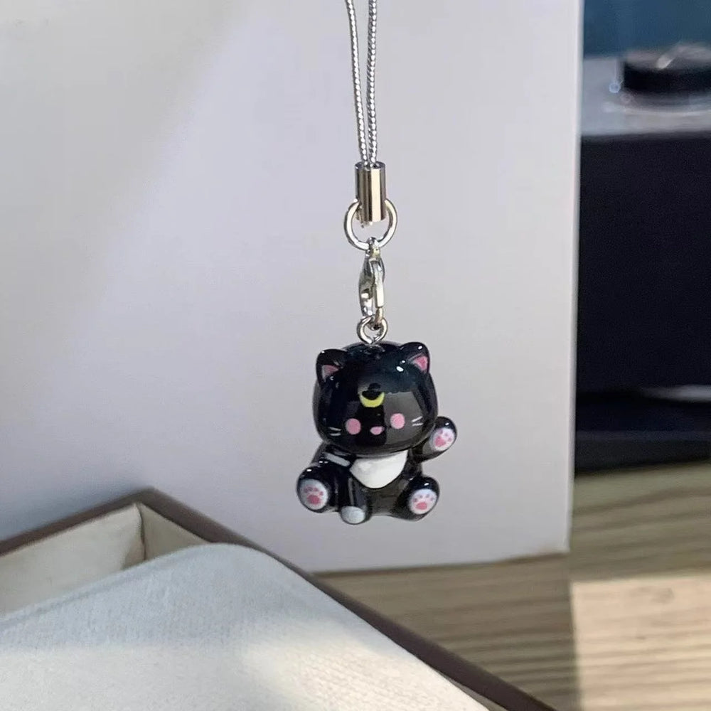 3D Cartoon Resin Cat Keychain Phone Chain Student Bag Charm Pendant Anti Lost Phone additional angle
