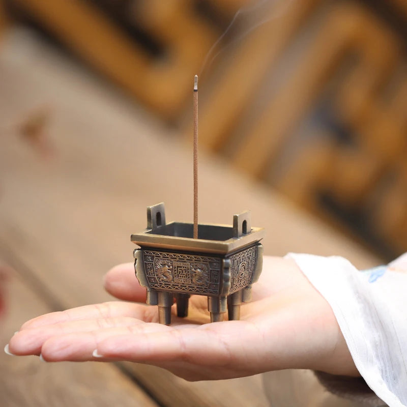 Mini Bronze Incense Burner | Chinese Retro Dragon Carving Decoration alternate view