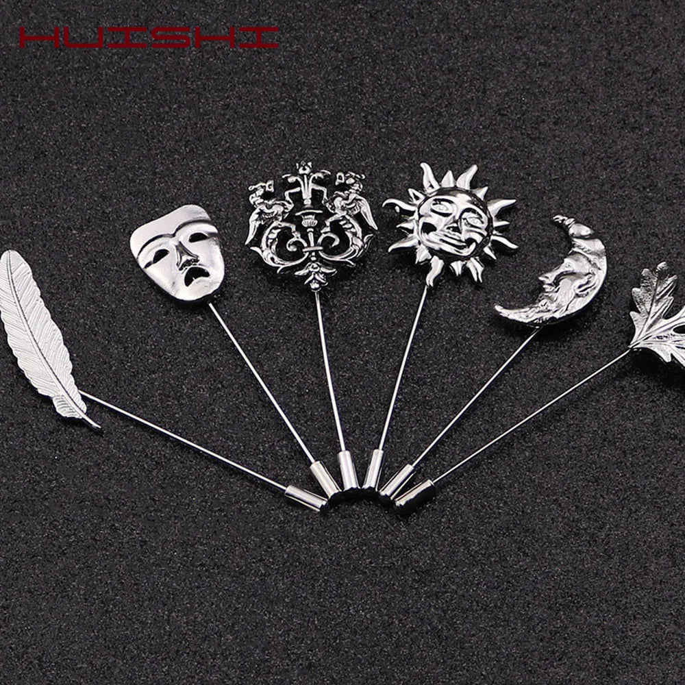 HUISHI Vintage Brooch Men Women Jewelry Accessories Gold Slivery Vintage Shape Suit Brooch Pin For Wedding Fashion Jewelry Retro