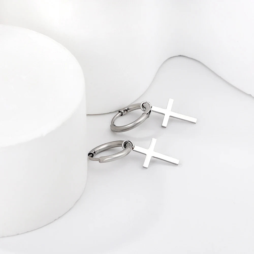 LUXUSTEEL Trendy Cross Women's Stainless Steel Hoop Earrings Colorful Metal Stud Drop Earrings Fashionable Jewelry Gift