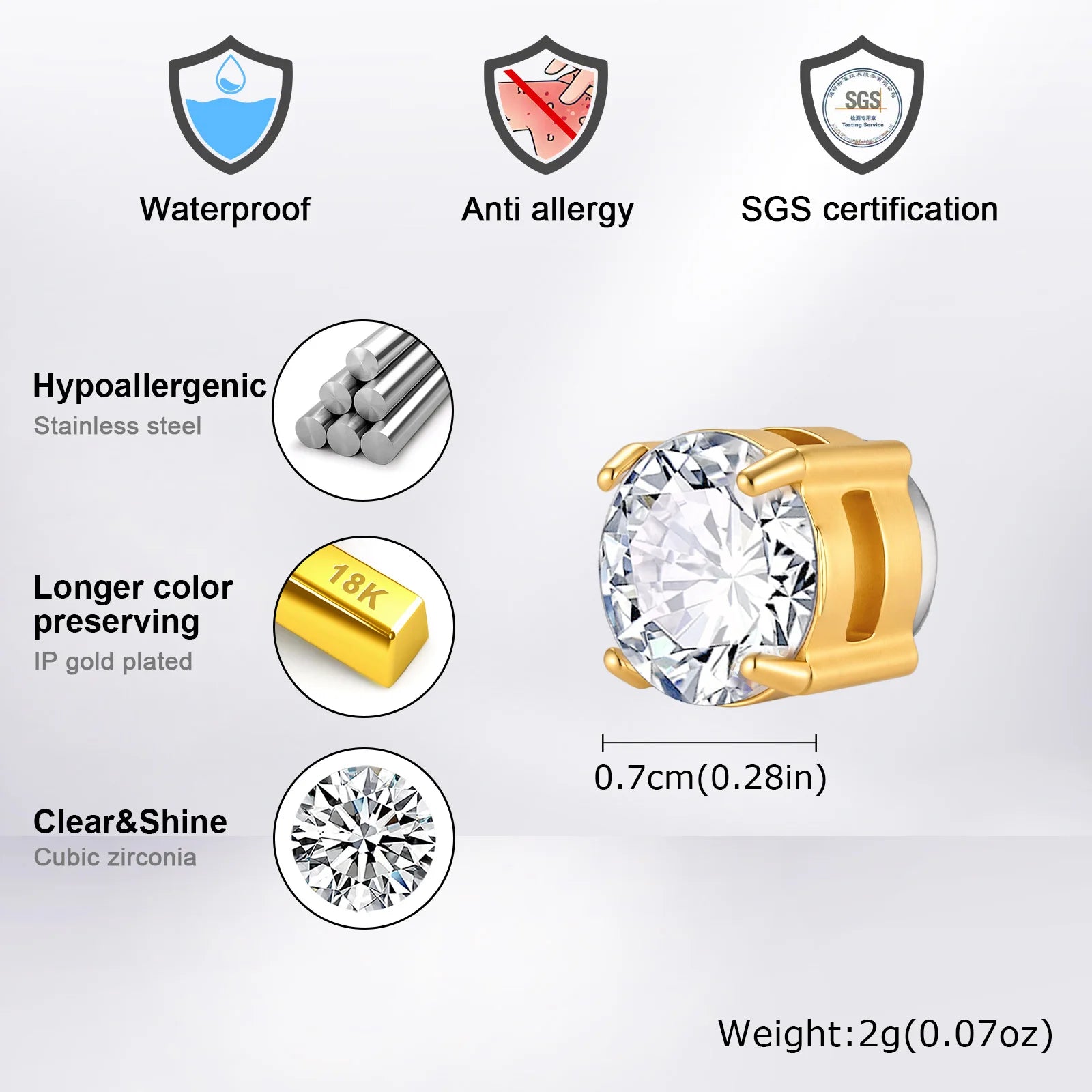 Hip-hop Zircon Magnetic Clip Earrings for Men Women,Anti Allergy Stainless Steel Non alternate view