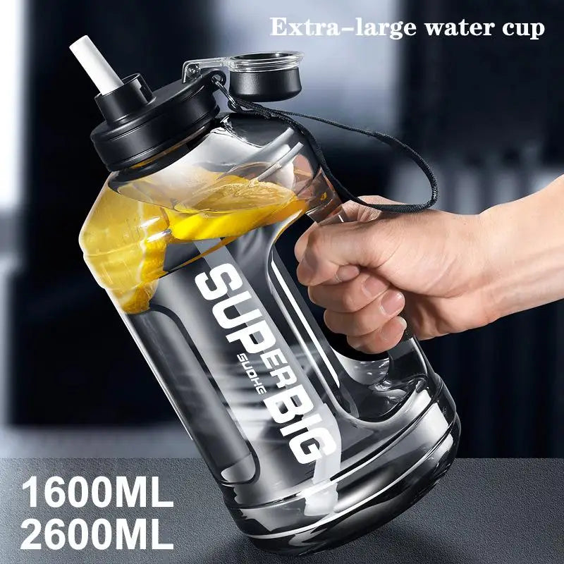 ^1Pc 1.6L/2.6L Large Capacity Sports Water Bottle With Straw Leakproof Plastic Drinking Bottles Outd