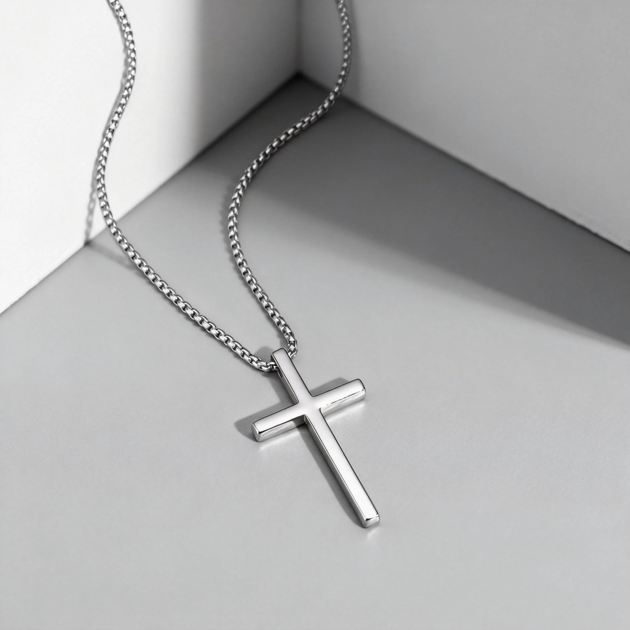 Fashionable Cross Pendant Necklace | Unisex Stainless Steel Box Chain lifestyle view