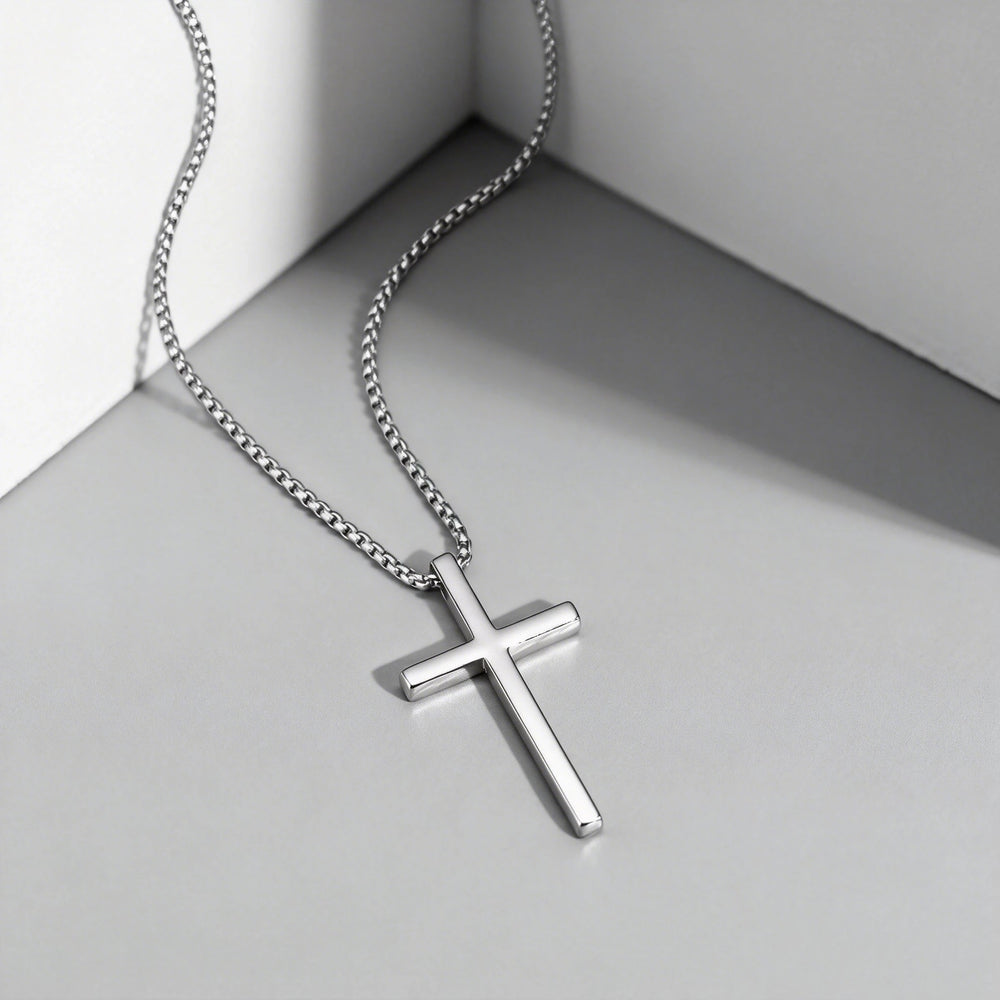 Fashionable Cross Pendant Necklace | Unisex Stainless Steel Box Chain lifestyle view